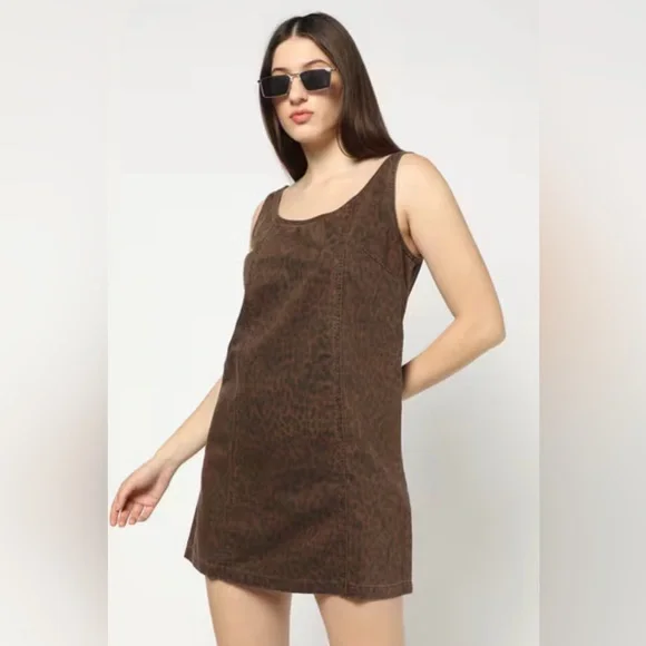 GAP Denim Scoopneck Mini Dress in Leopard Size Large - Picture 2 of 6